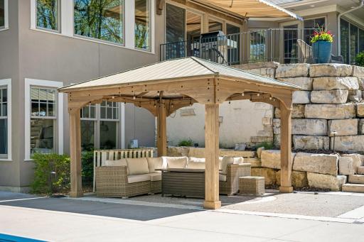 Under the gazebo, the patio is wired for a future hot tub.