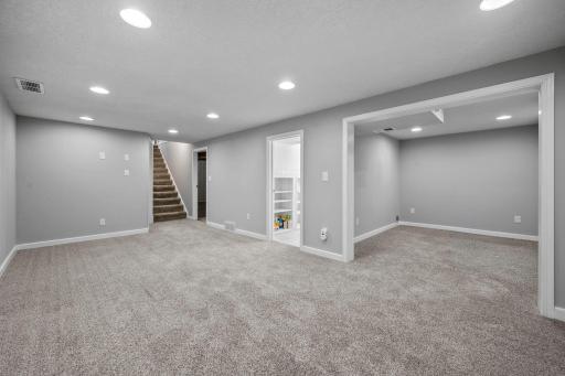 The spacious lower level Family room