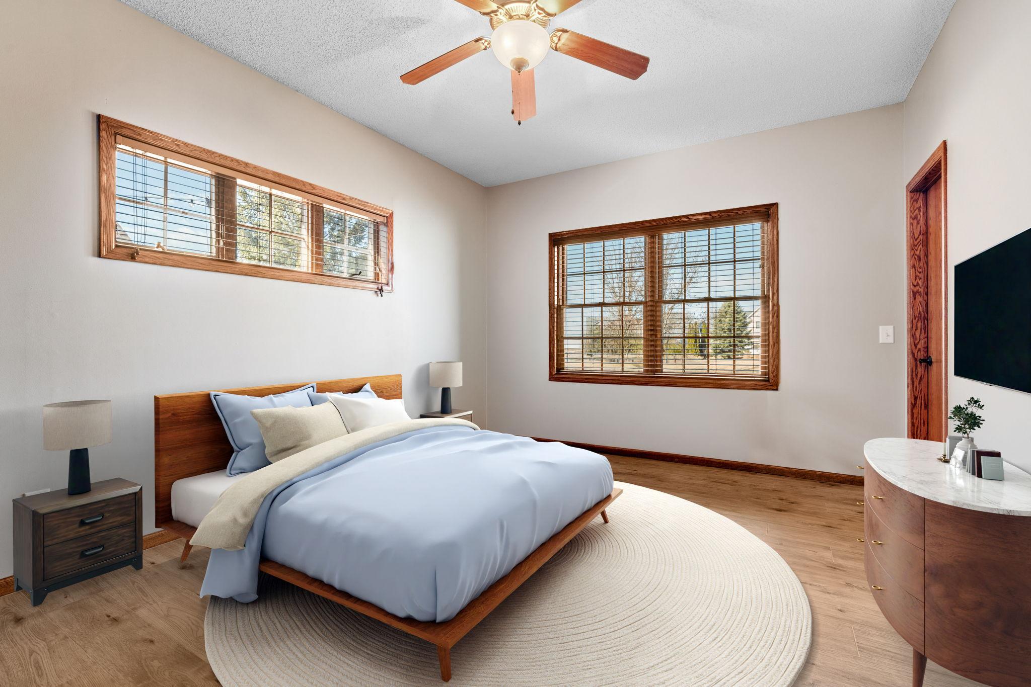 Bright and spacious bedroom with updated virtual staging for inspiration.