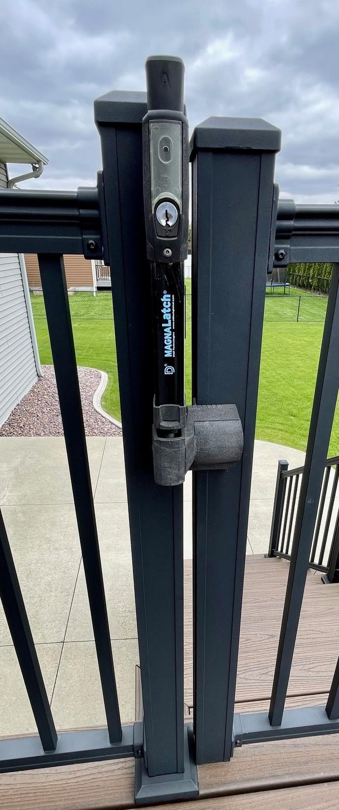 Security latch helps keep small children and pets on your deck