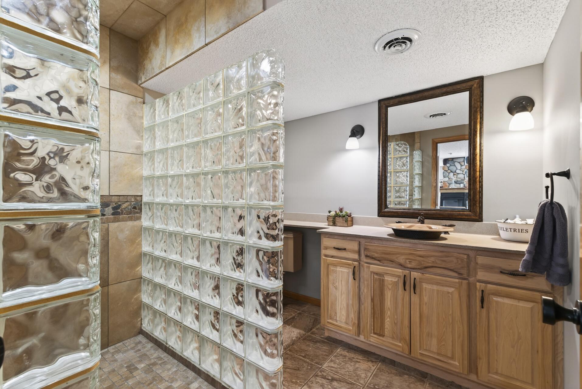 Lower level bath with walk-in shower
