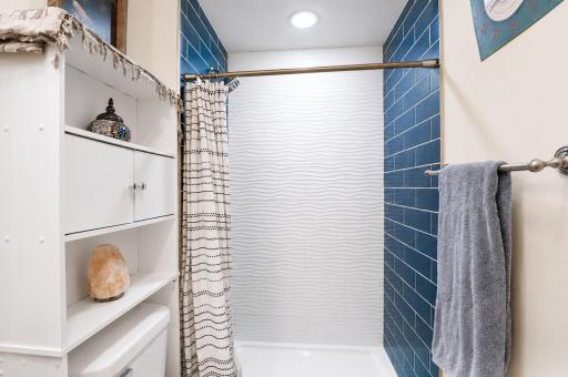 Basement bathroom features yet another tiled (walk-in) shower.