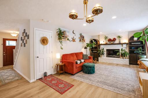 The living room flows easily to the kitchen.