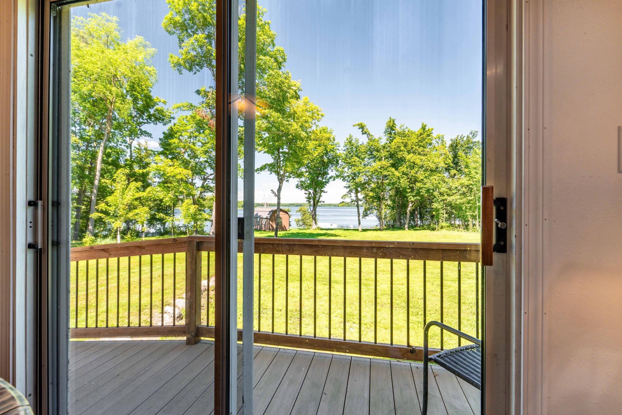 Summer lake view out patio door
