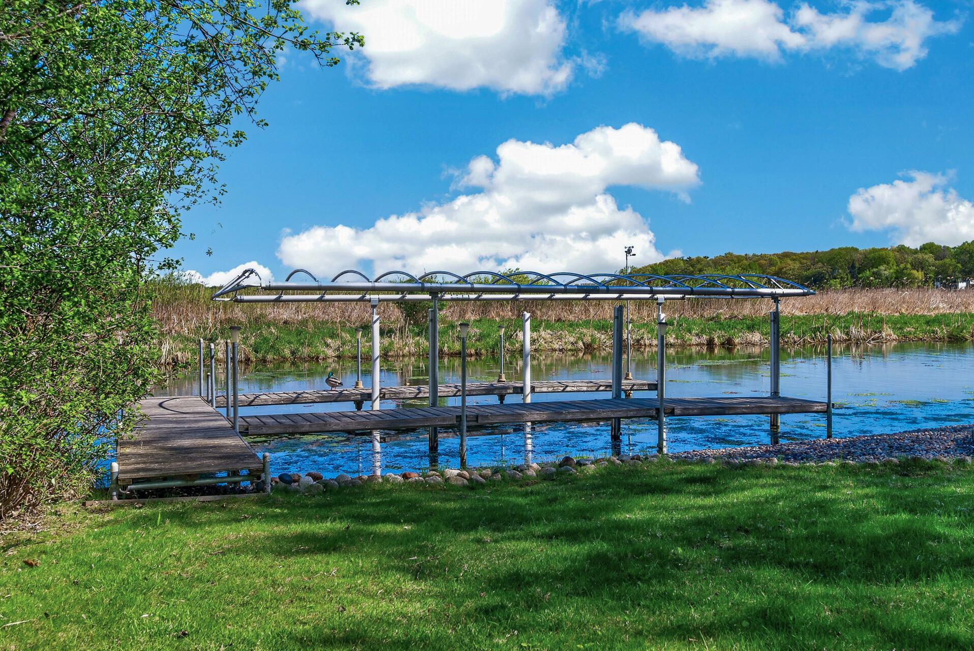 Dock stays with the property and permanently stays in the water year round!