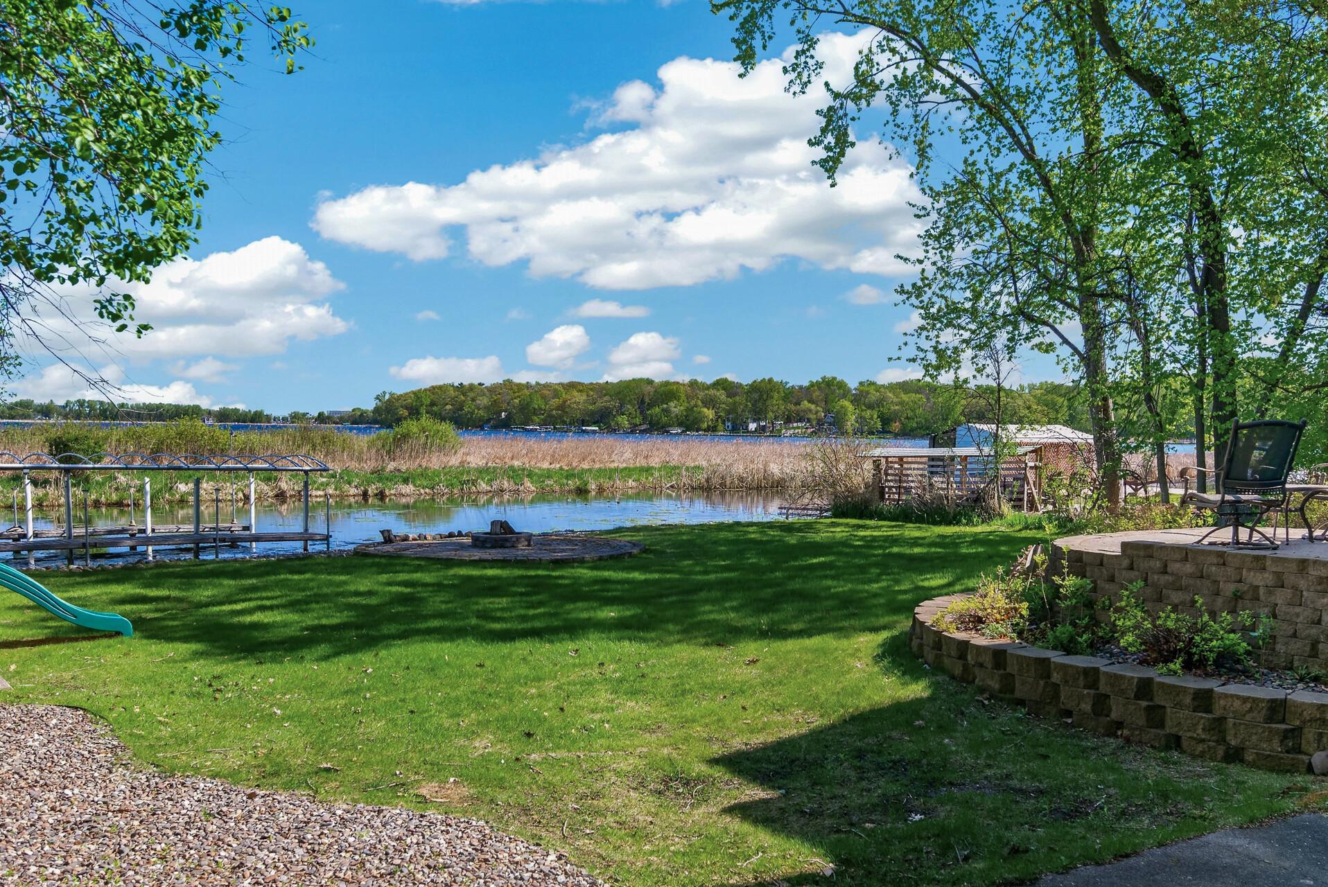 Flat yard space, 83 feet of shoreline and a permanent dock that can be left in the water year round!