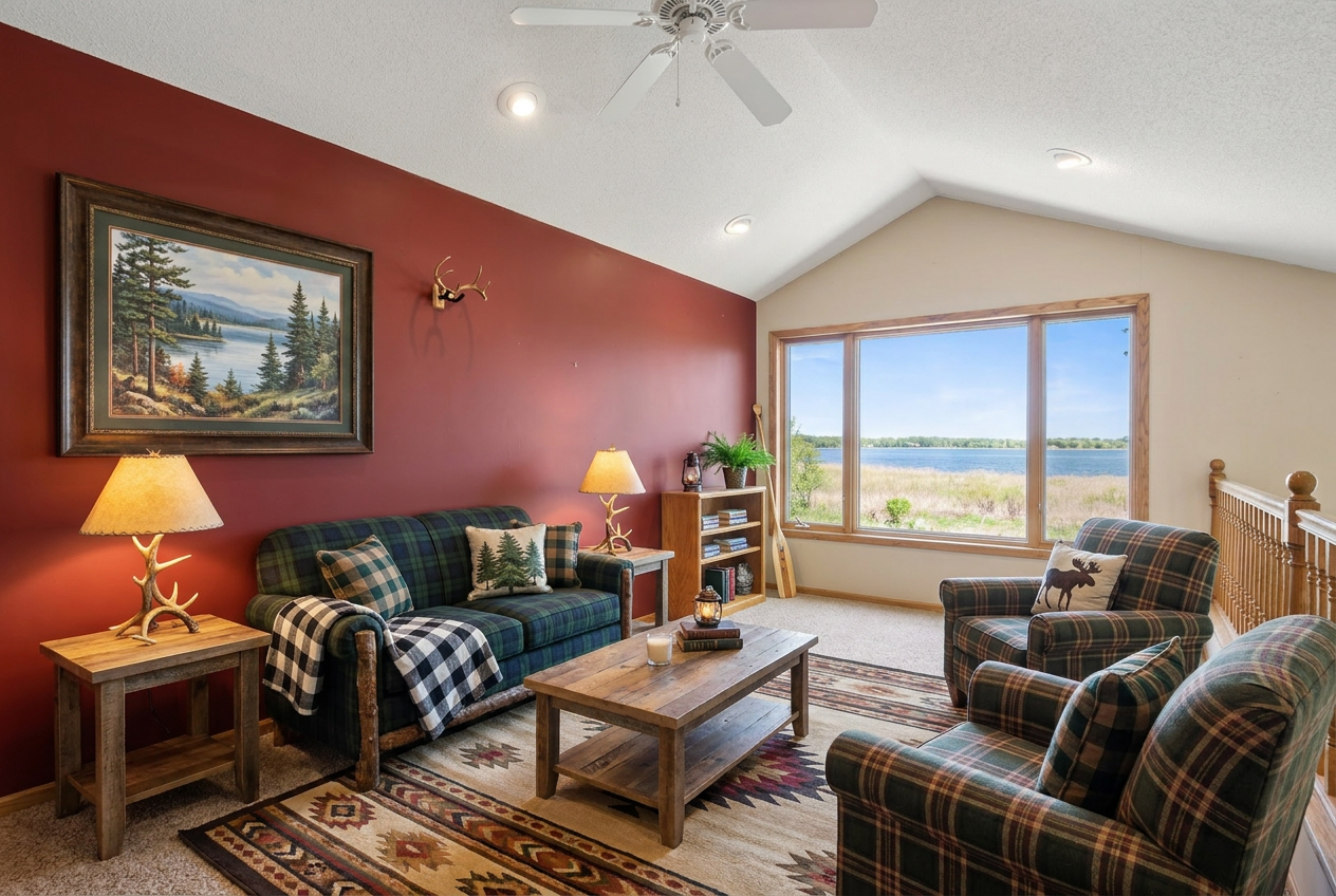Virutally staged loft in upper level above great room.
