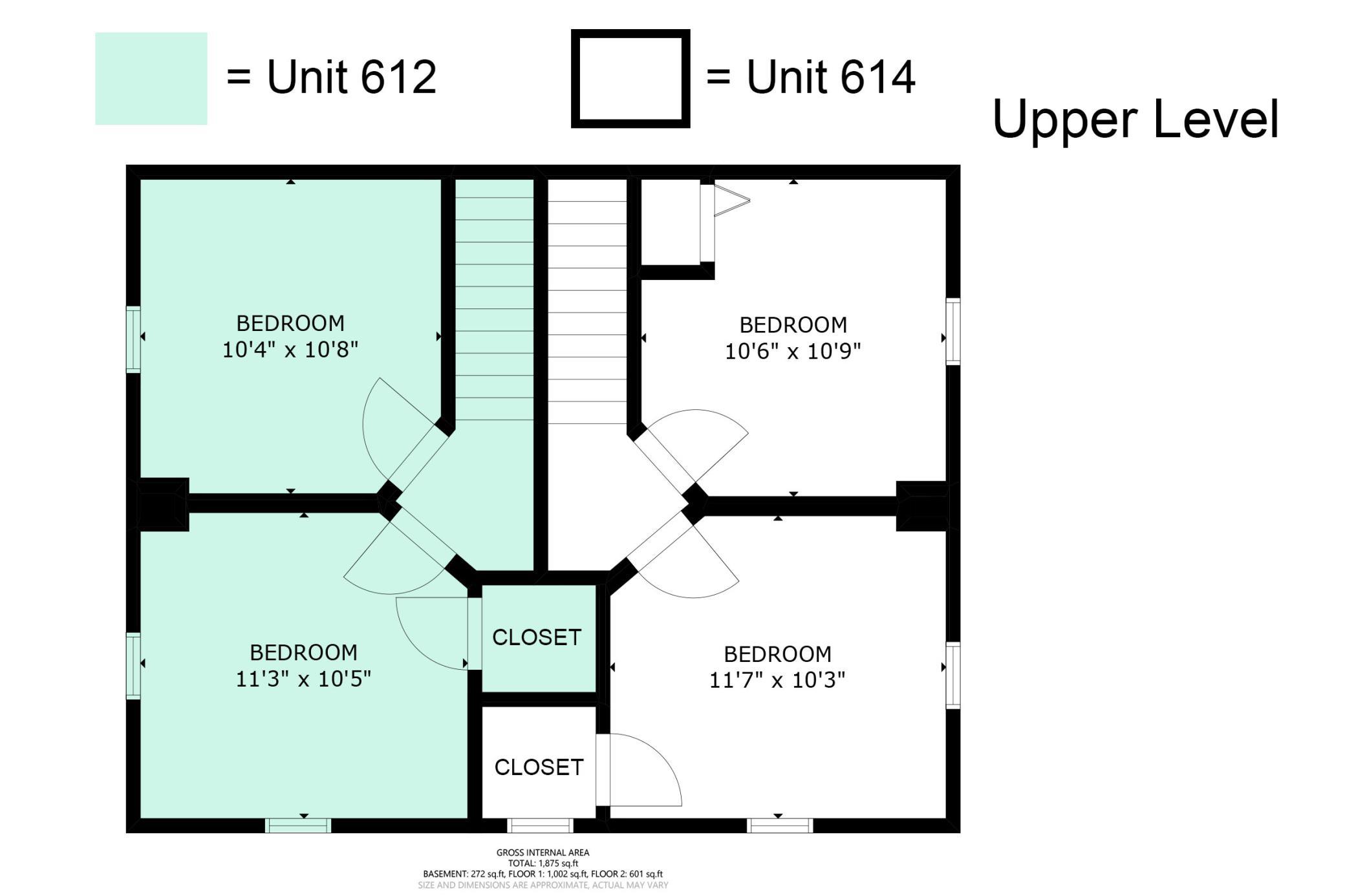 Upper Level Floor Plan - Side-by-Side 2-Story Units