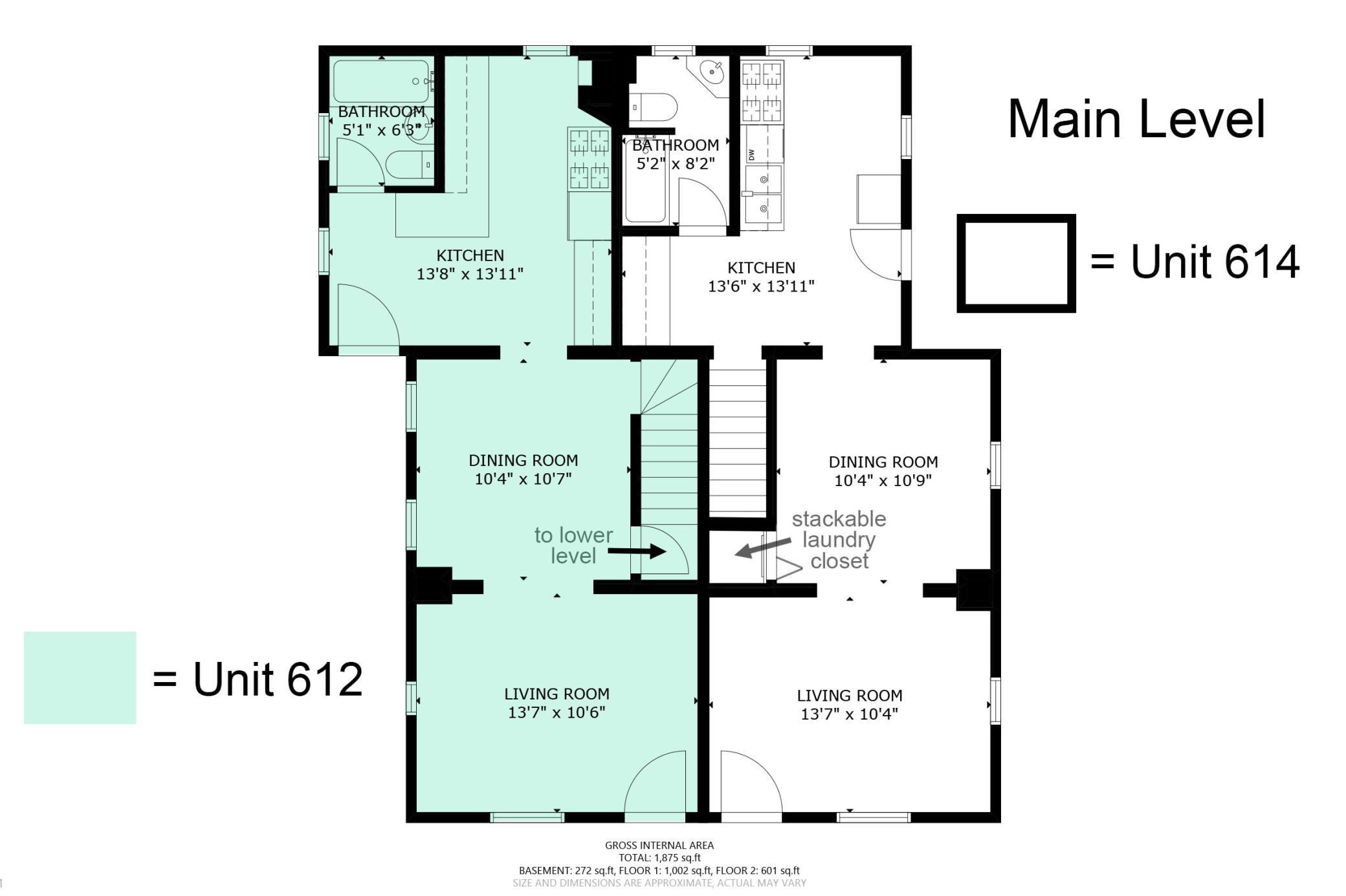 Main Level Floor Plan - Side-by-Side 2-Story Units