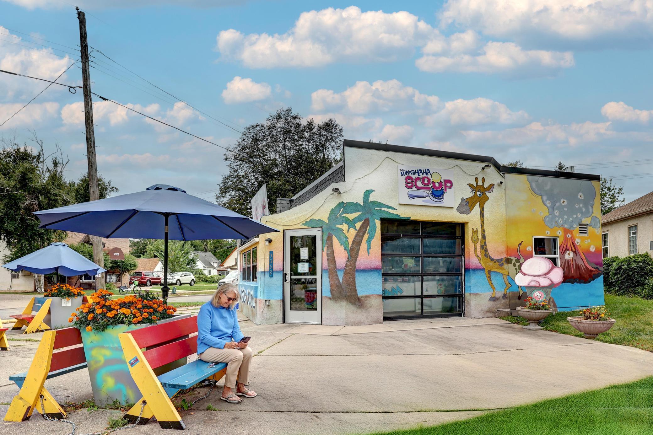 Across the Street is Scoop. It is a Darling Ice Cream Shop that serves Italian Ice and Popcorn, too. 4.6 Review Score on Google and Yelp!