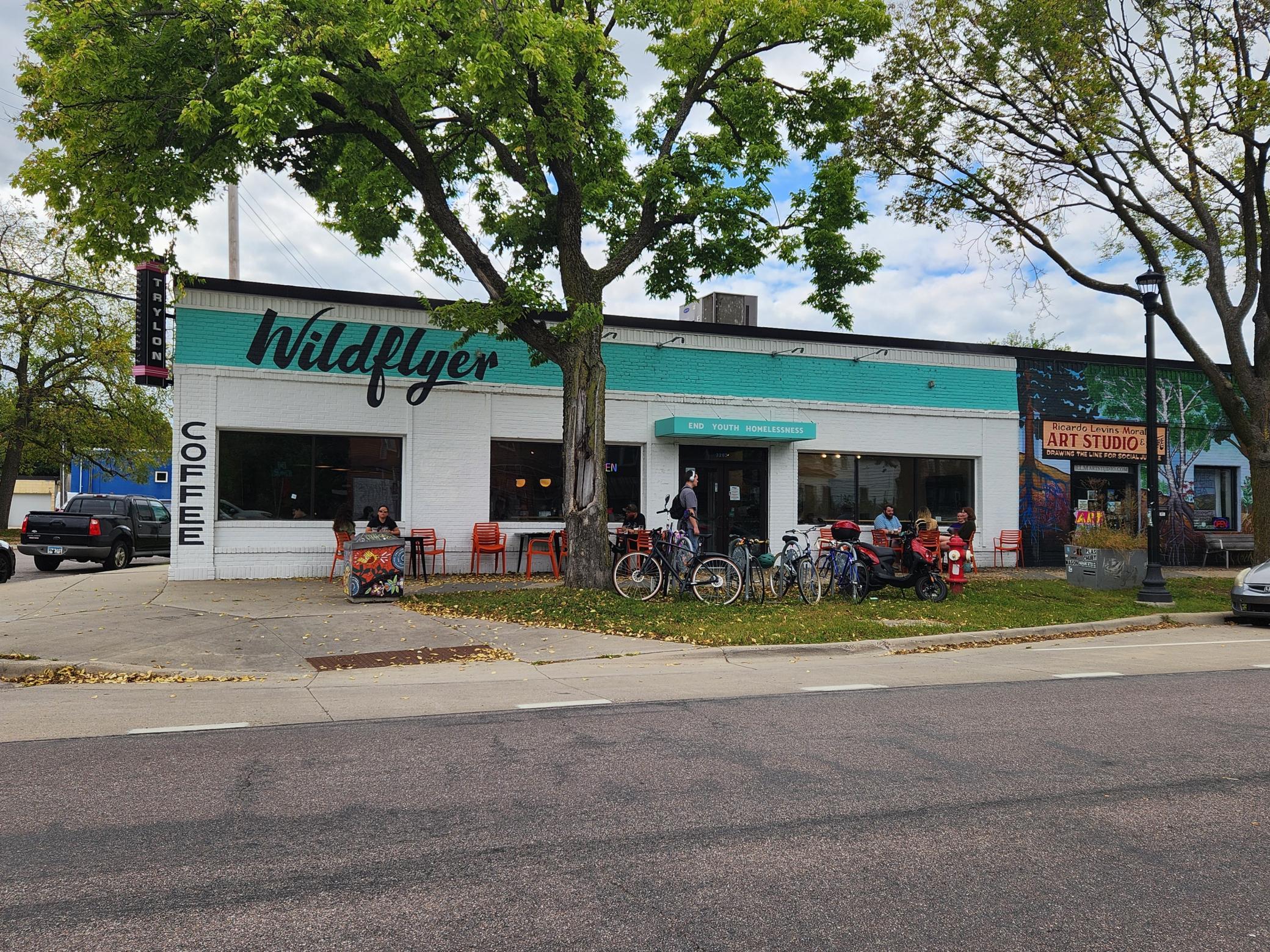 Wildflyer Coffee is a Wonderful, Friendly place with a cause. Across the Street and along the north-south bike lane, This Community is known for its many Artists and Studios. LoLa is the League of Longfellow Artists. Welcome Home!