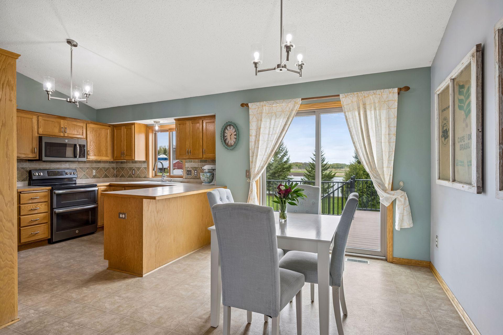 Dining area near deck door