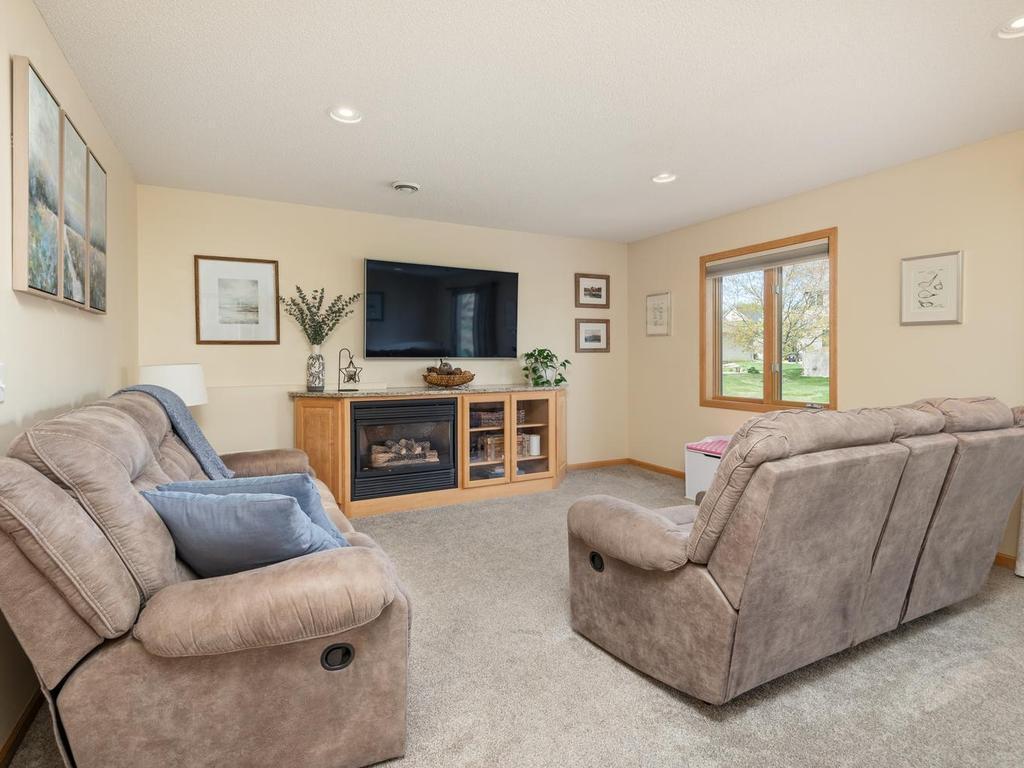 A soft color scheme makes this family room warm and inviting.