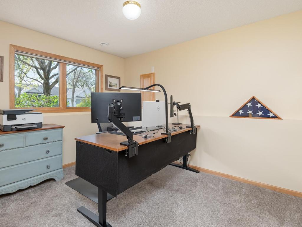 The 4th bedroom (currently used as a 2nd office) is located on the lower level, perfect for overnight guests. Or, transform this space into a room to enhance your lifestyle (craft room, playroom, personal library…).