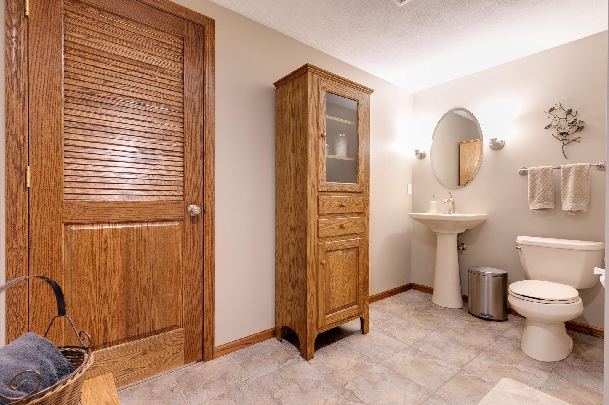 The lower level bathroom comes with a shower for added convenience.
