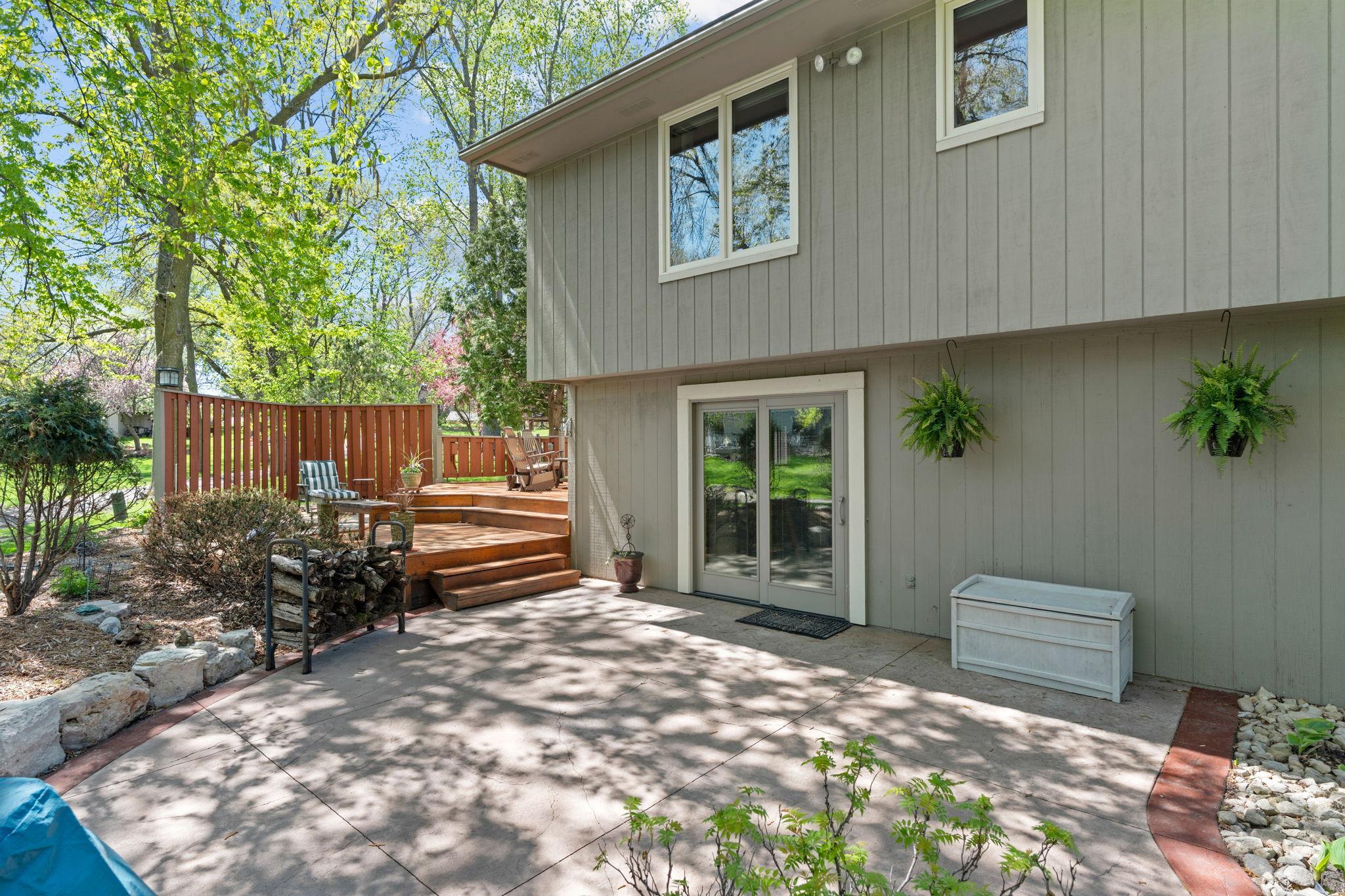 Make your way out to the back patio! Completely redone, steps up to deck.
