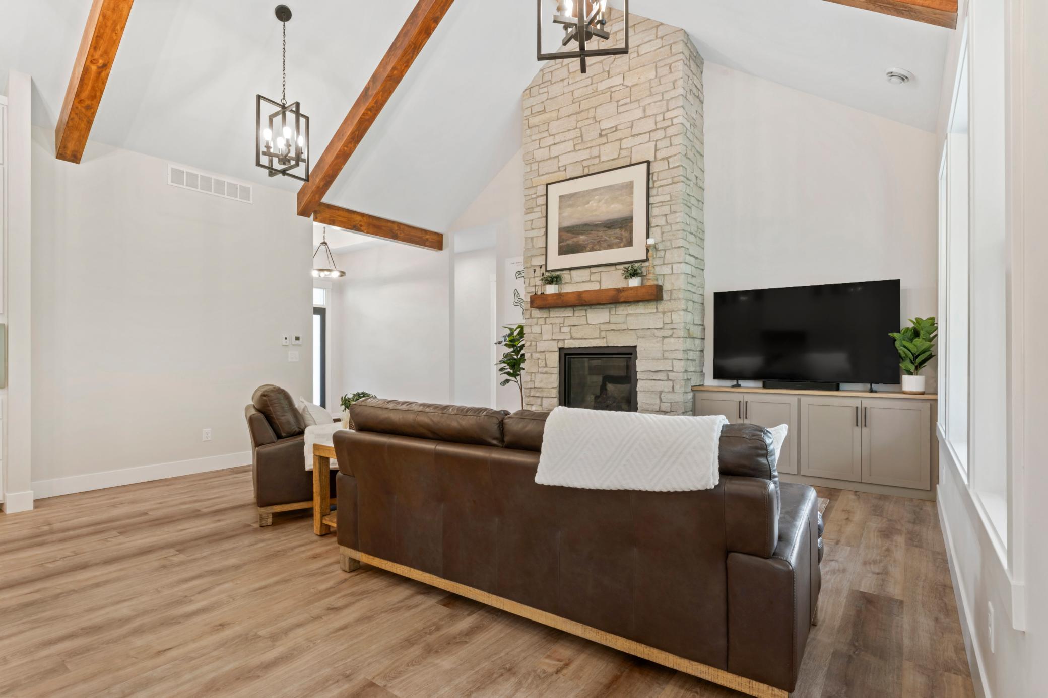 Stone fireplace