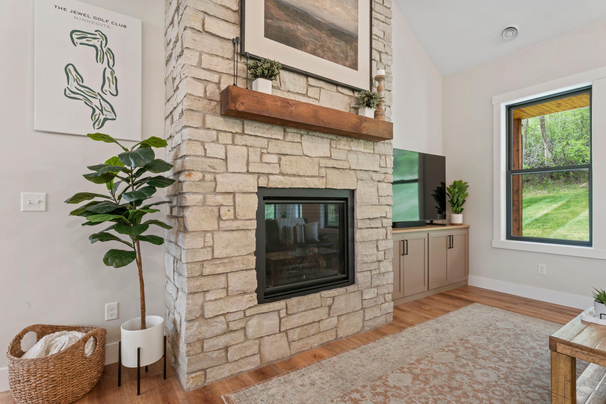 Stone gas fireplace