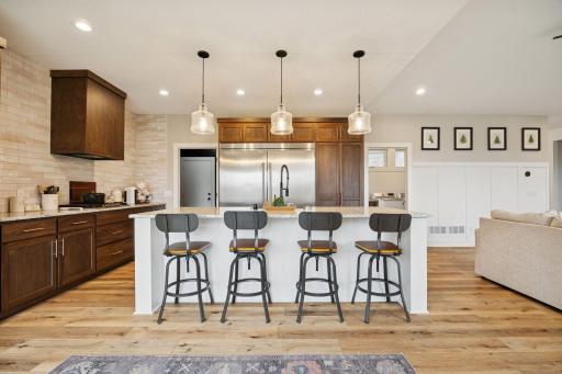 Stainless and granite with seating for 4 at the island