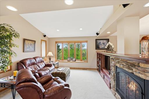 The bow window in the hearth room provides expansive view of the river valley.