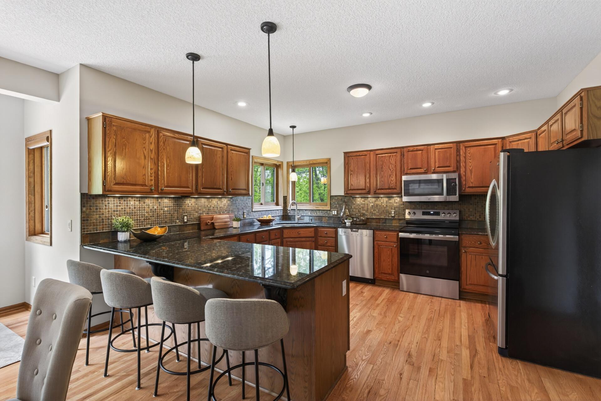 Beautifully updated kitchen with new range and microwave