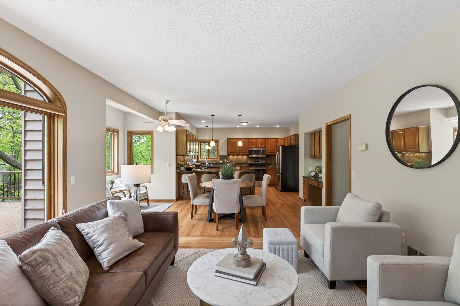 Open concept from family room to kitchen