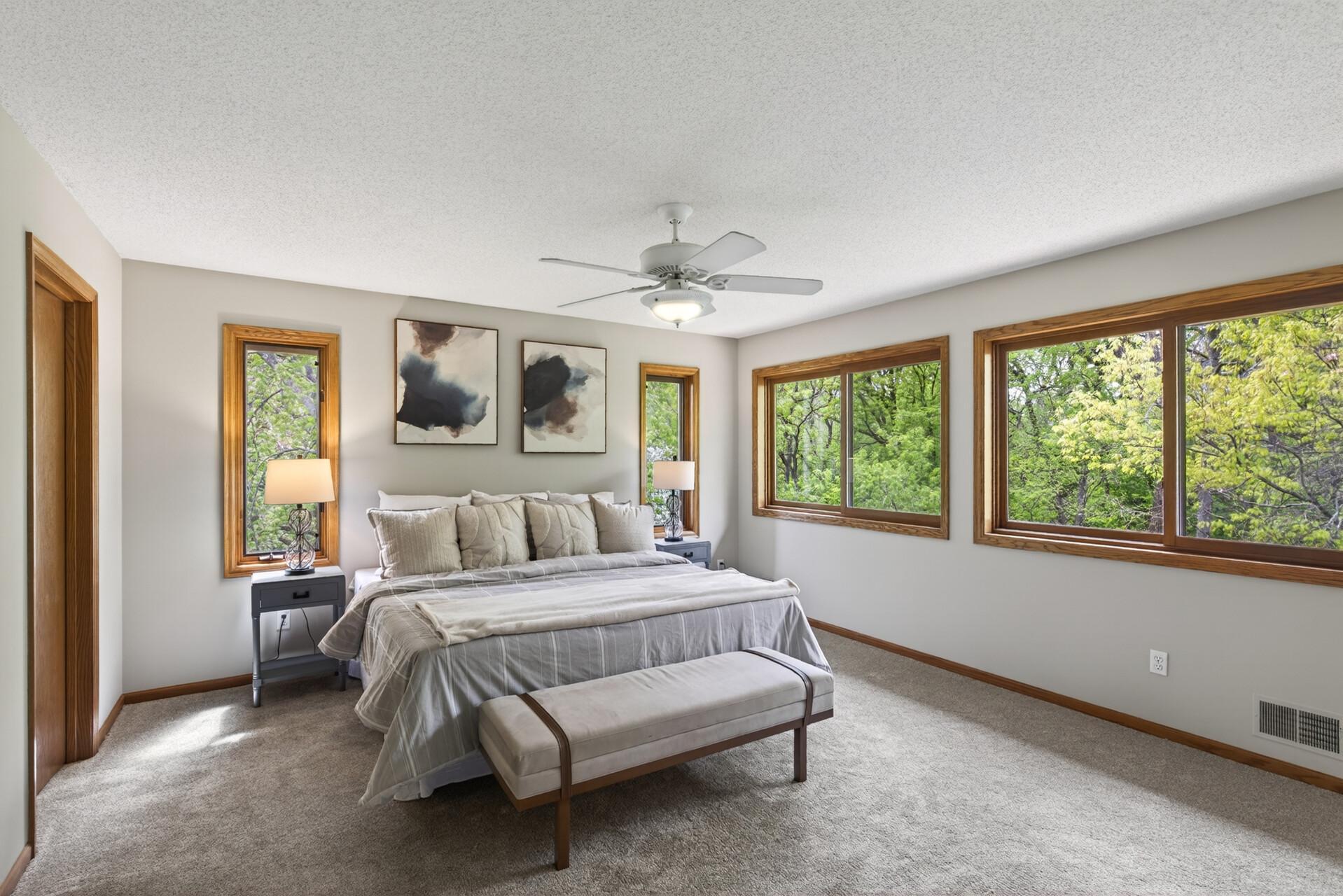 Owner's bedroom with great views and walk in closet