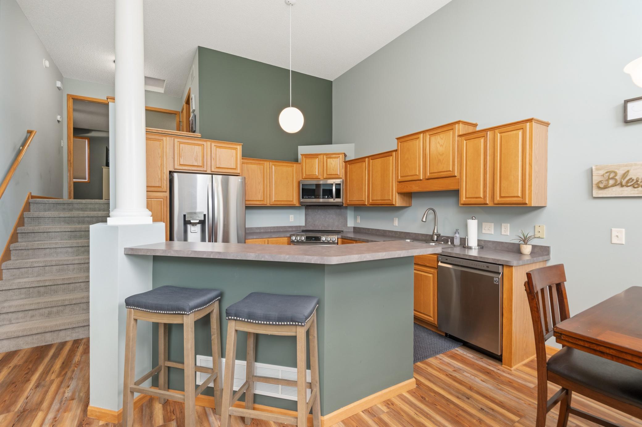 Great color choices and accent walls!