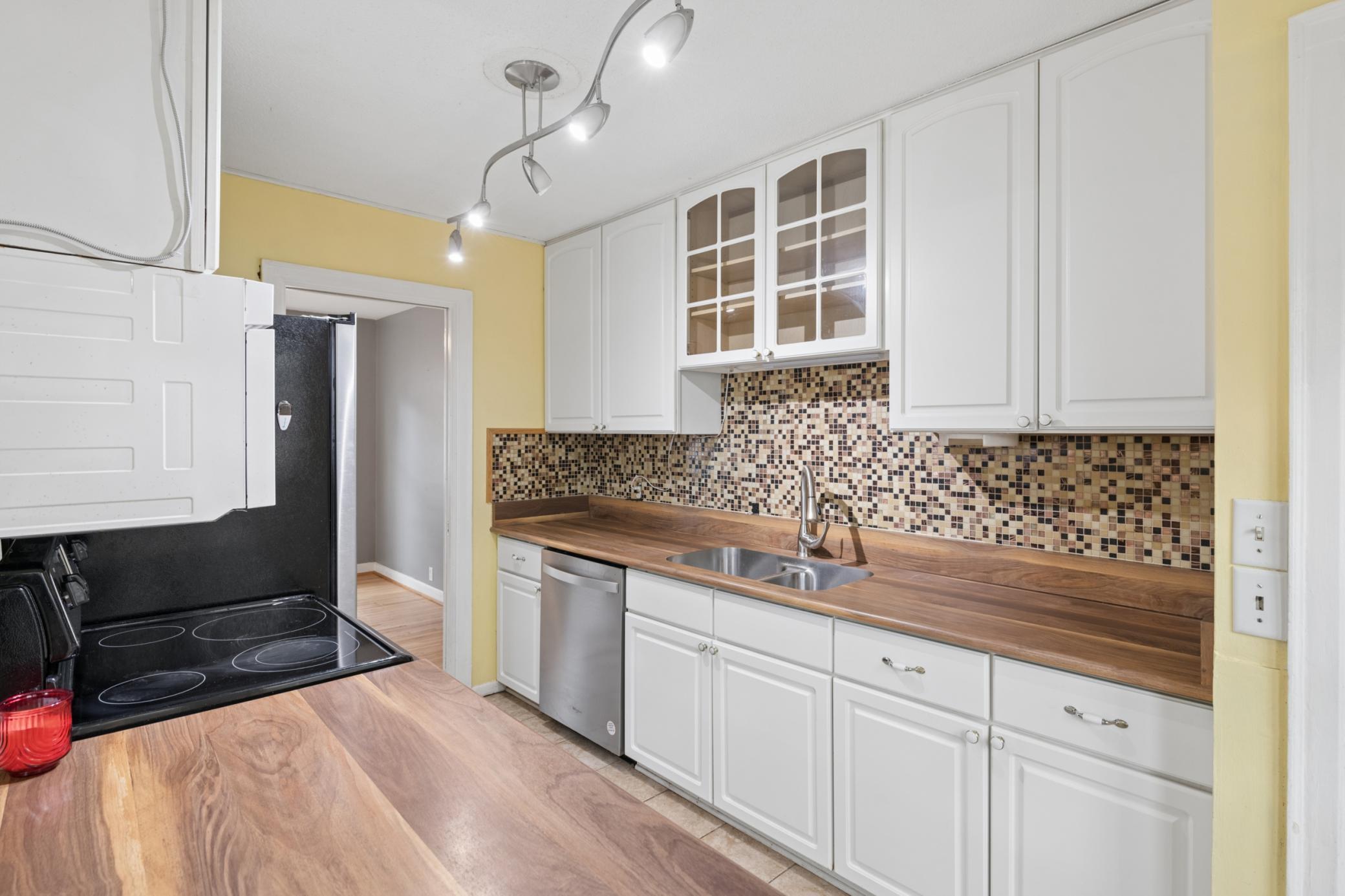 Kitchen cabinets with glass accent doors