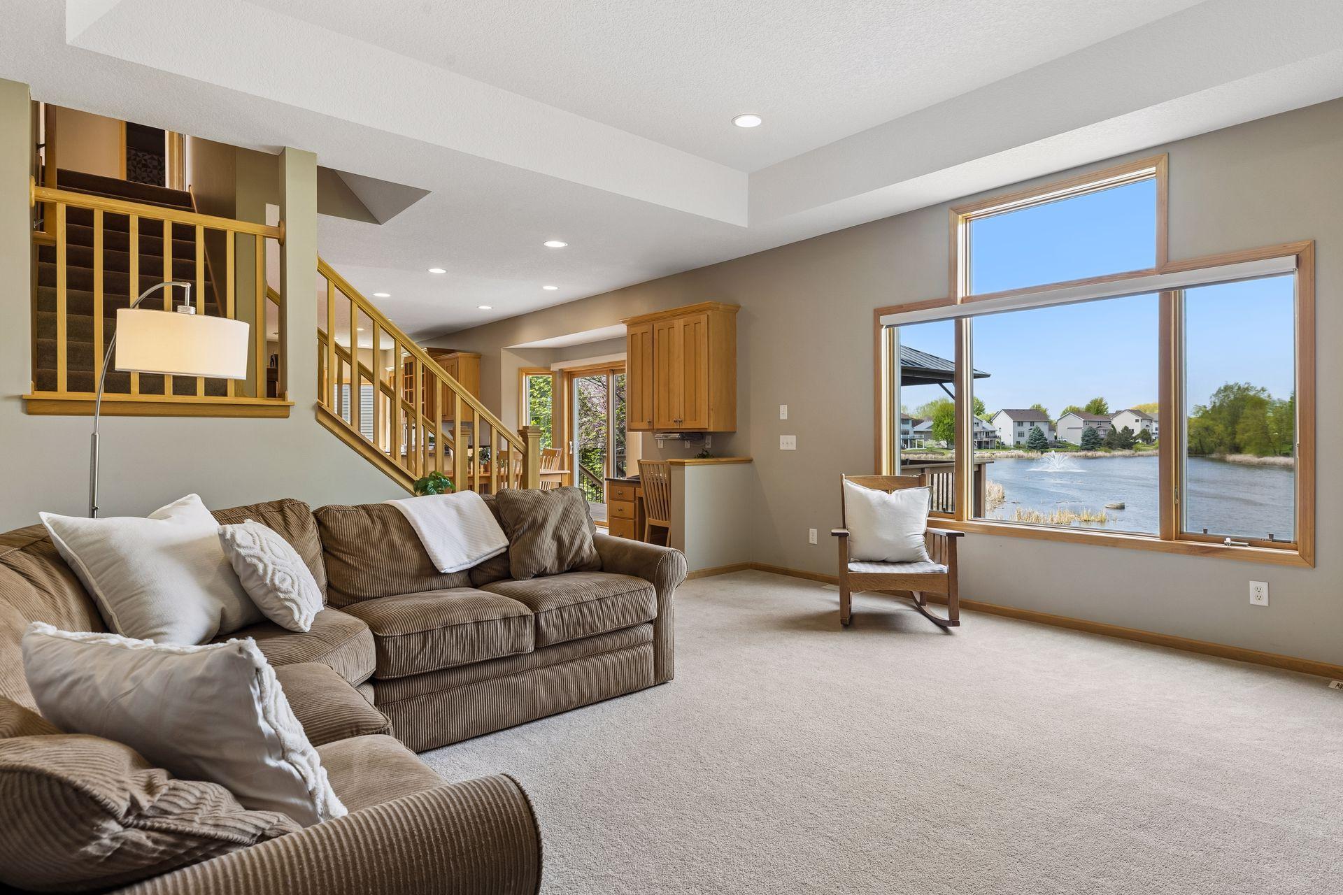 Family room off dining room with views of the pond