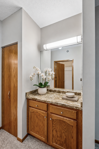 Primary bedroom ensuite virtually staged.