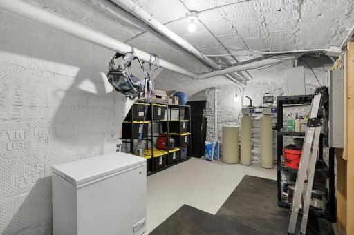 The partial basement hosts the home's utilities and provides supplemental storage space.