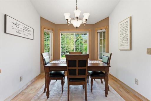 Dining. Private view and upgraded window treatments