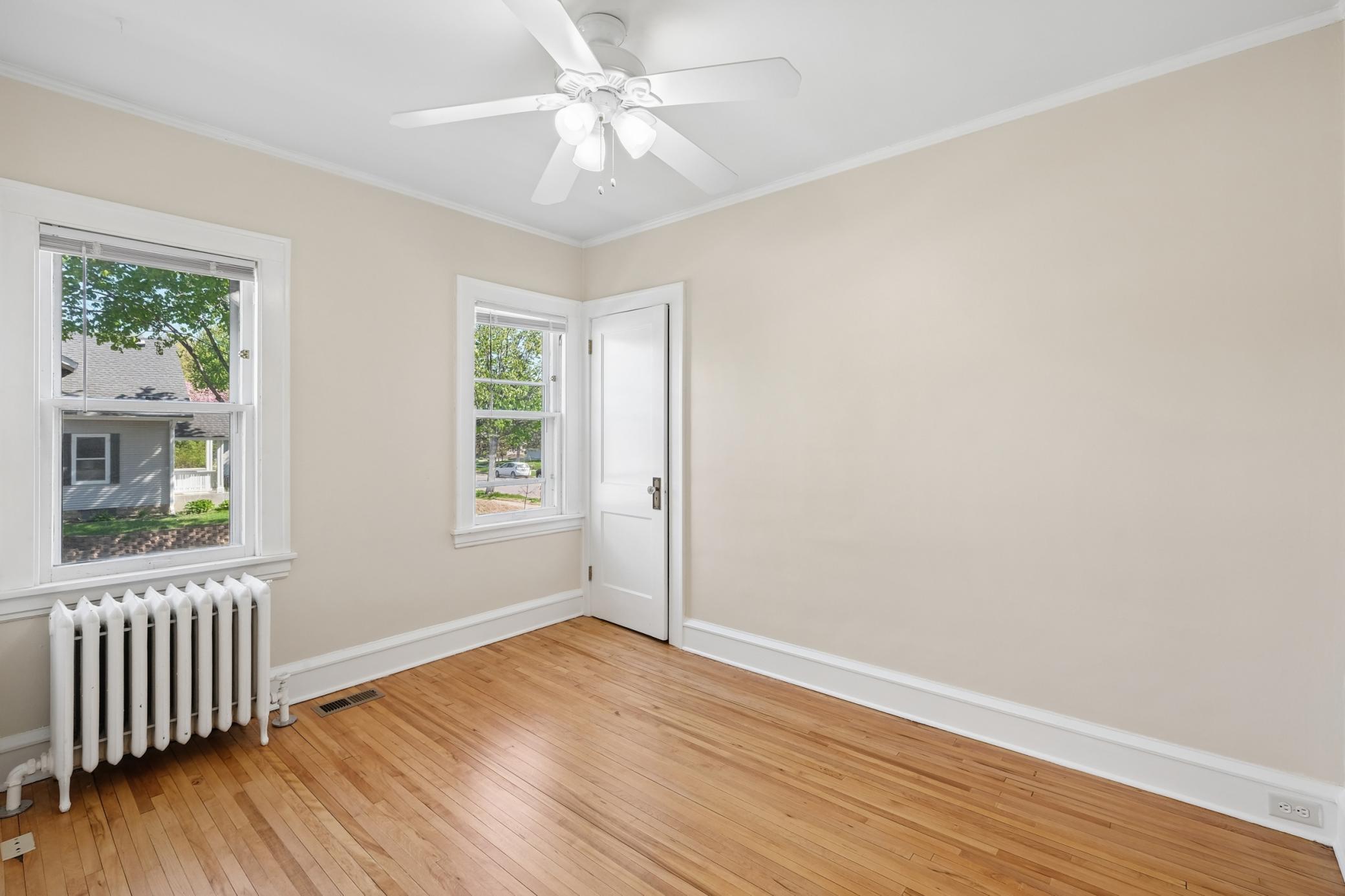 One of two main-floor bedrooms