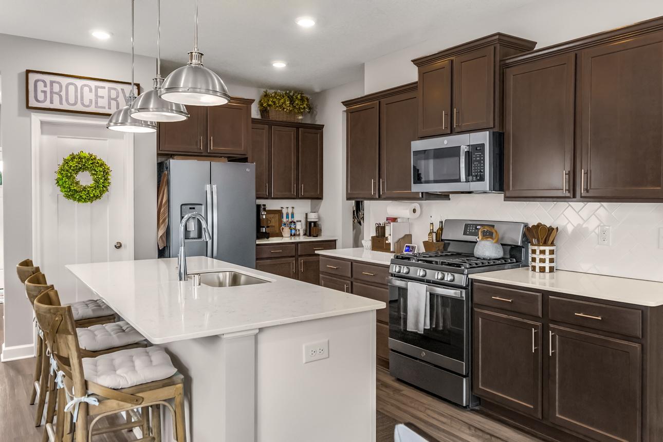Quartz countertops and ample storage