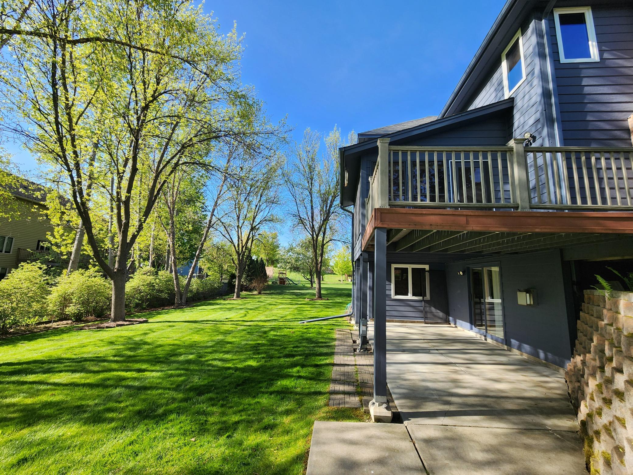 The concrete patio off the walkout lower level is 24'x11'. It is the perfect place to add a hot tub as an electrical outlet is already in place.