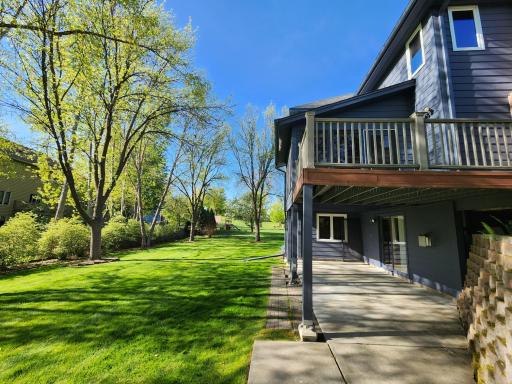 The concrete patio off the walkout lower level is 24'x11'. It is the perfect place to add a hot tub as an electrical outlet is already in place.
