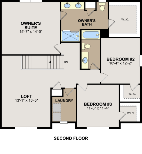 Kingston upper level floor plan complete with spacious loft! Walk-in closets in all bedrooms!