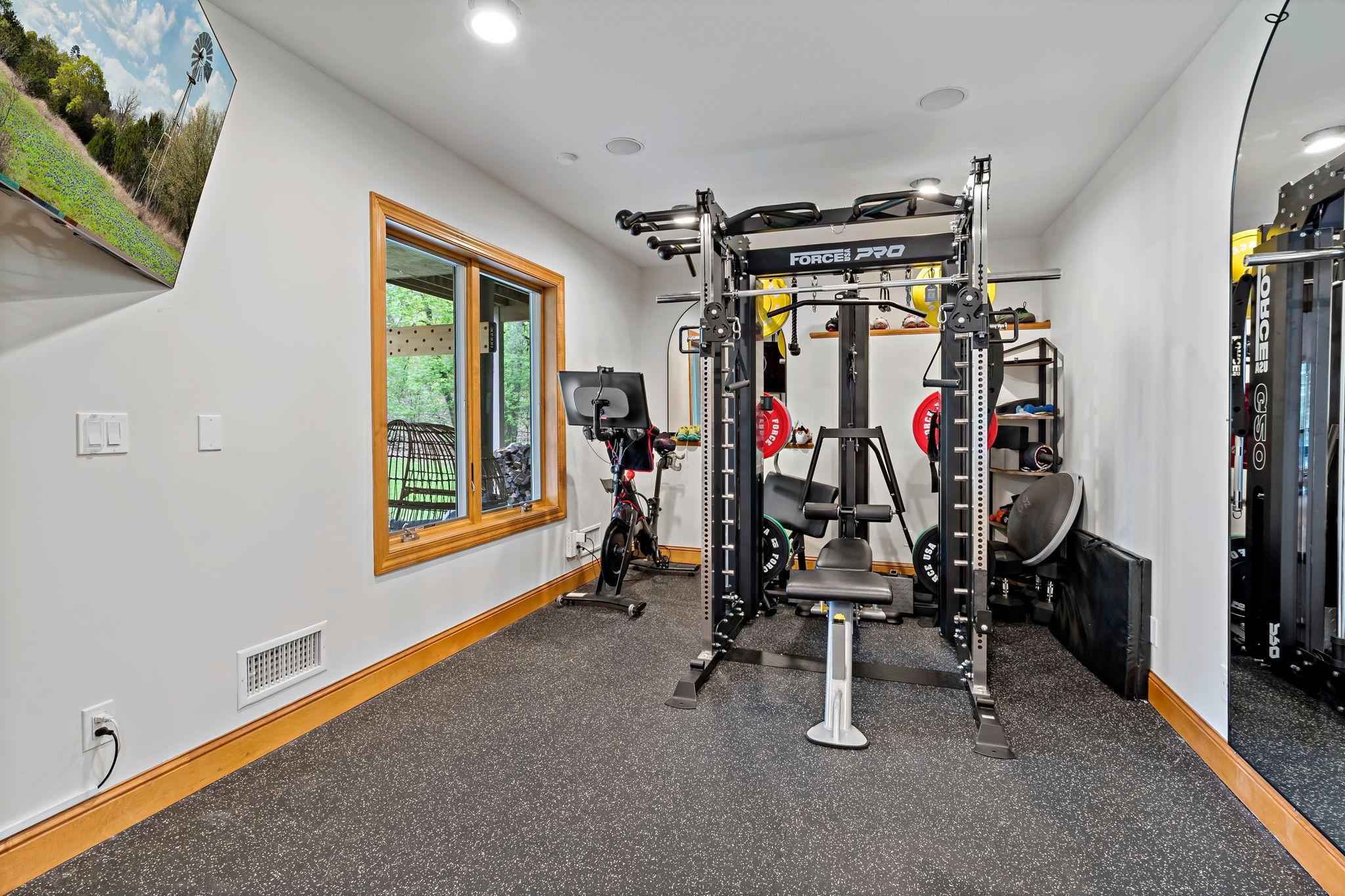 Very spacious lower level gym - great space with a large window and closet - can be used as a gym or the 6th bedroom.