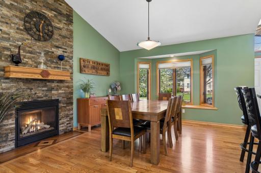 Stunning stone gas fireplace and hardwood floors!