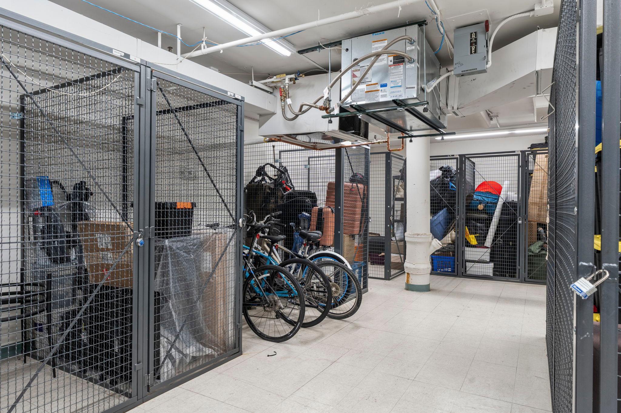 Enjoy the added convenience of bike storage along with a private storage locker