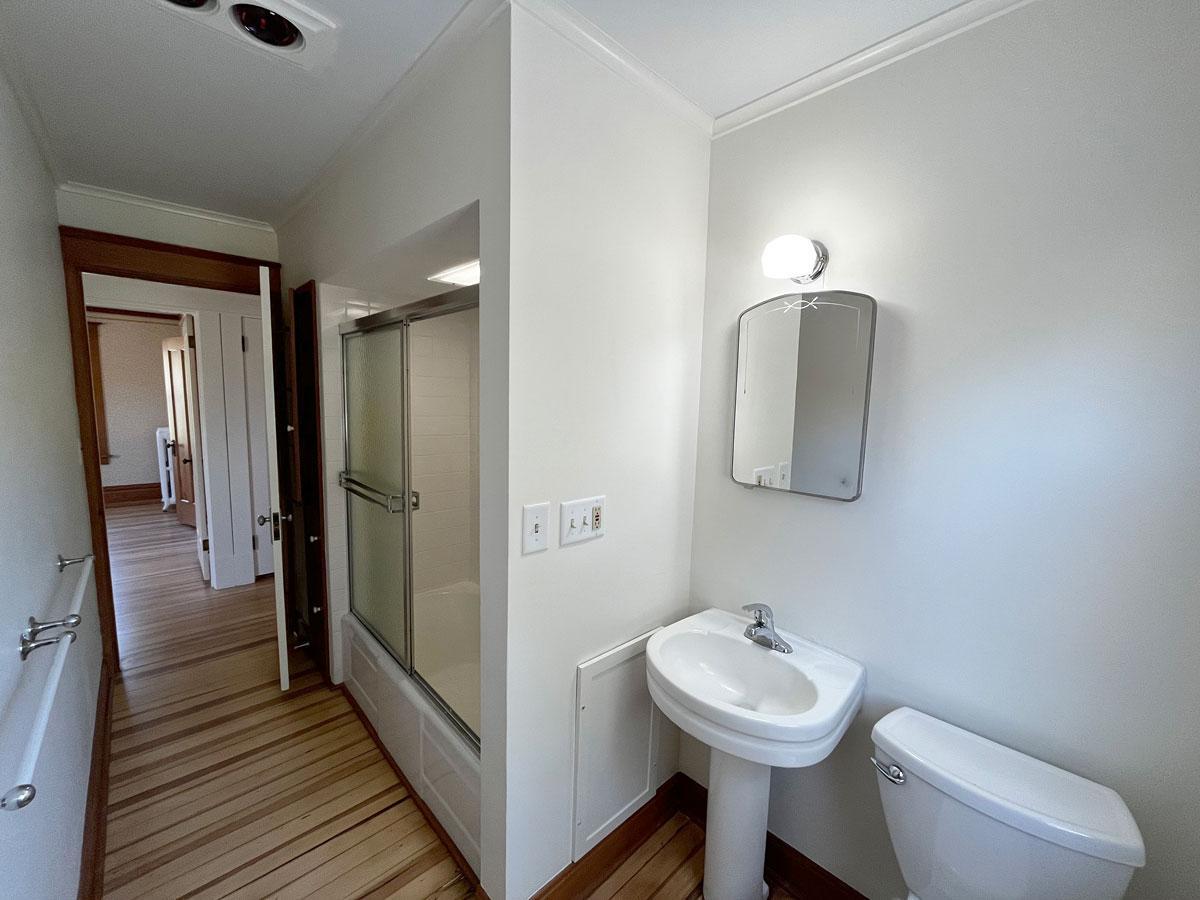 Upstairs 3/4 bath. Freshly scrubbed and painted.