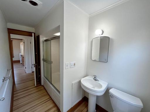 Upstairs 3/4 bath. Freshly scrubbed and painted.