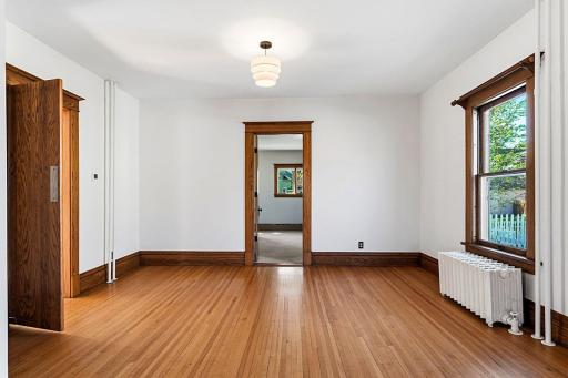 Dining room with swinging door to the kitchen.