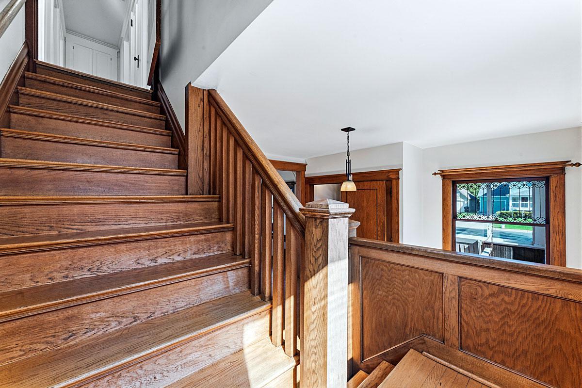 Heading upstairs on extra-wide steps.