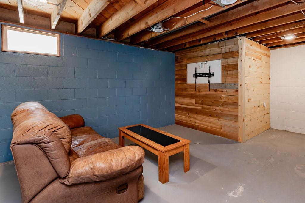 Basement Lounge/Den area with wood accent wall