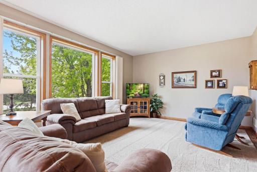 Oversized windows in living room bring in floods of natural light!