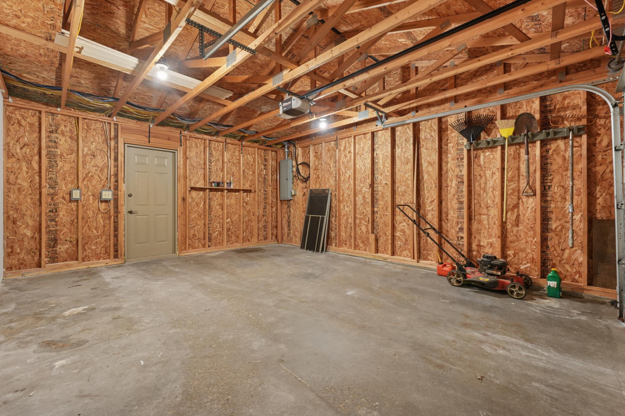 The oversized garage is great for storage and parking.
