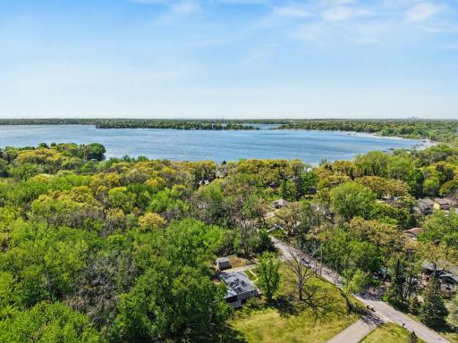 Drone overhead view of White Bear Lake to the south