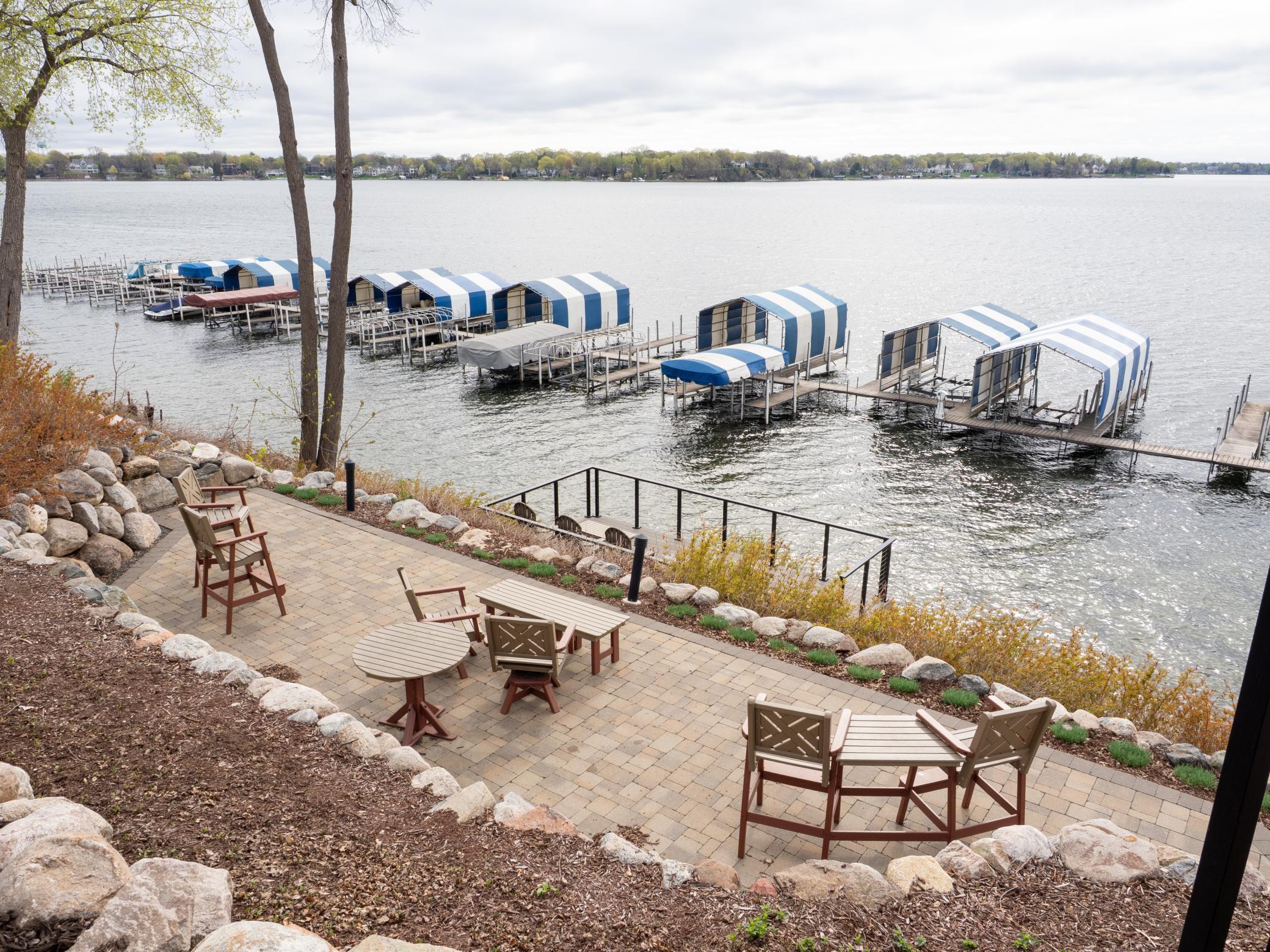 Multiple lakeside patios to take in the lake views